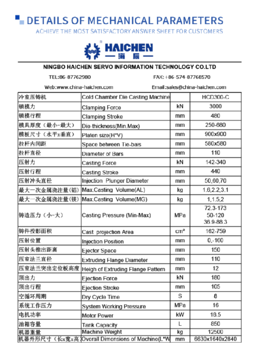Haichen die casting machine data