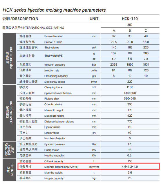 Haichen HCK110 dimension