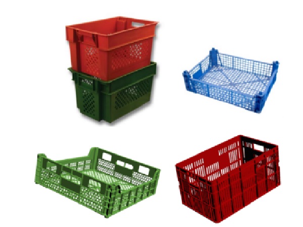 plastic baskets and crates